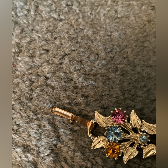 Vintage Pastel Rhinestone Gold-tone Bracelet 8” PINK BLUE YELLOW GORGEOUS - Picture 11 of 13